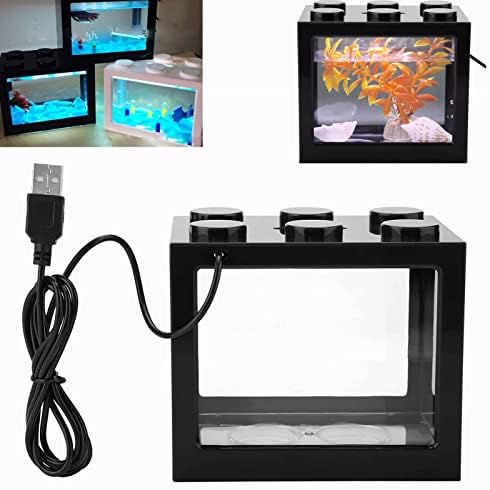 Akvaria a rybářské mísy |  Mini akvárium box pro malé betta ryby, multifunkční USB dobíjecí ryba s LED světlem, krmící box pro plazy, stavební blok, akvarijní mísa, domácí dekorace, LED světelný krmící box (černý) Akvaria a rybářské mísy Akvaria a rybářské mísy