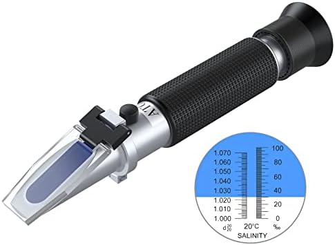 Akvarijní hydrometry |  Refraktometr na slanost pro slanou akvárium, mořskou vodu, bazén, nádrž, mořský akvarismus, 0-100 ppt a 1.000-1.070 tester slanosti s funkcí ATC, sada hydrometrů na slanost. Akvarijní hydrometry Akvarijní hydrometry