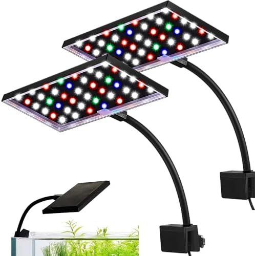 Akvarijní světla |  2 balení LED osvětlení pro akvária s klipem, 12W, 42 LED, montážní akvarijní lampa s bílou, modrou, červenou a zelenou barvou, pro akvária o velikosti 7-14 palců, vhodné pro rostlinná akvária o velikosti 7-22 palců. Akvarijní světla Akvarijní světla