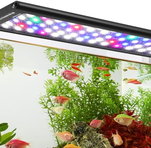 Akvarijní světla |  24/7 LED akvarijní osvětlení pro rostliny, osvětlení rybníka s plným spektrem, vodotěsné osvětlení pro ryby s DIY módem, nastavitelným jasem, vícebarevným časovačem a roztažitelným držákem pro 18-24 palcové akvárium (18W) Akvarijní světla Akvarijní světla