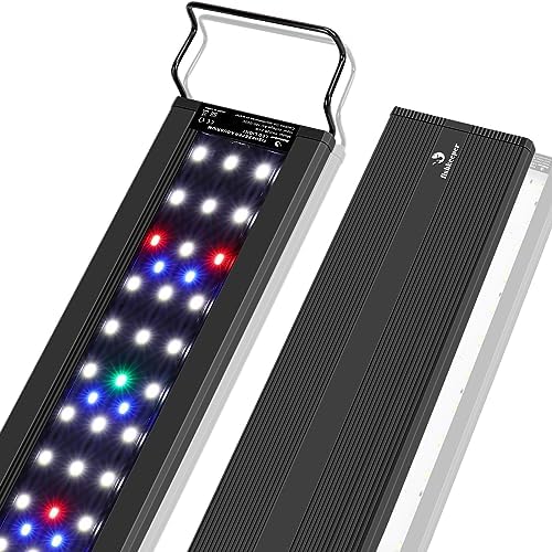 Akvarijní světla |  24W LED akvarijní osvětlení, ultra tenké plnospektrální osvětlení pro akvária s roztažitelnými držáky pro nádrže o velikosti 33″~39″, vícebarevné a 10-úrovňové stmívání, nastavitelný časovač Akvarijní světla Akvarijní světla