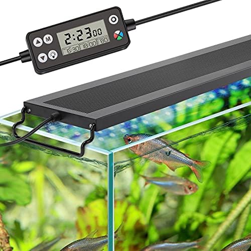 Akvarijní světla |  Auto On Off LED akvarijní světlo, plnospektrální osvětlení pro akvárium s LCD monitorem, 24/7 světelný cyklus, 7 barev, nastavitelný časovač, IP68 vodotěsné, 3 režimy pro sladkovodní rostlinné akvárium 12″-18″. Akvarijní světla Akvarijní světla