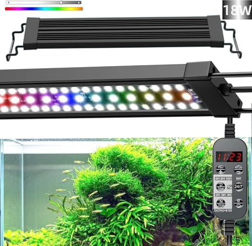 Akvarijní světla |  LED akvarijní osvětlení, 24/7 plné spektrum stmívatelné ponorné světlo 18-24 palců 18W pro akvária o objemu 15/20/25 galonů, denní+noční režim, DIY časovač automatického zapnutí/vypnutí, vysoká jasnost, 8 barev RGB režim. Akvarijní světla Akvarijní světla